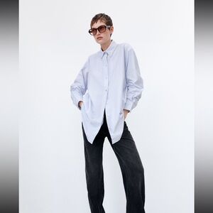 Zara Oversized Striped Shirt Blue